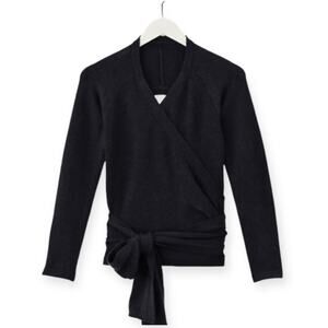 Kate Spade Saturday Black Wool Blend Long Sleeve Wrap Sweater Top Open Back